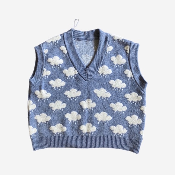 Zara Rain Cloud Kitsch Retro Sweater Vest Tank Top L / 12-14 - Picture 3 of 3